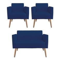 Kit 01 Namoradeira 02 Poltronas Marisa Azul Marinho