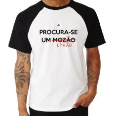 Camiseta Raglan Procura-se um Litrão - Foca na Moda, Branco, Preto, M