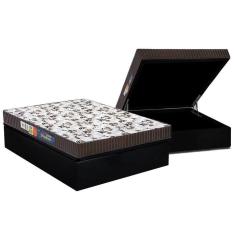 Cama Box Baú Casal: Colchão Espuma D45 Polar Pérola + Base Crc Suede Black(138X188)