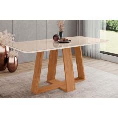 Mesa p/ Cozinha Lins SC95 c/ Tampo Madeirado c/ Vidro Curvo 180x90cm Nature/Off White - Henn