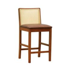 Banqueta Média Pérola Madeira Maciça Telinha c/ 62cm - Amêndoa Assento Estofado Corano Marrom Mescla