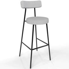 Banqueta Alta Bar Cozinha Sala De Jantar Estrutura Em Aço Milão L02 Linho Cinza - Lyam Decor