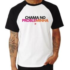 Camiseta Raglan Chama no Probleminha - Foca na Moda, Branco, Preto, GG
