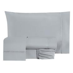 Jogo Cama Lençol Essencial Queen Micropercal 200 Fios 4 Peças - Cinza