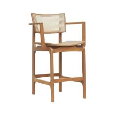 Banqueta Alta Bistrô Apollo Com Braços Encosto Telinha Natural E Assento Anatômico - Natural Madeira