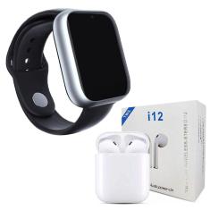 Kit 1 Relógio Smartwatch Z6 Prata + 1 Fone Bluetooth I12 Tws