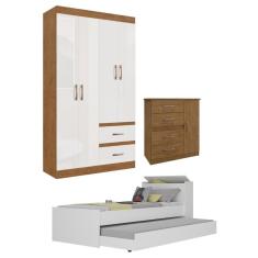 Guarda Roupa Solteiro CR35224 5 Portas de Bater 6 Gavetas MDP Nogueira-Off White Multimóveis