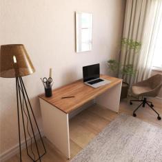 Escrivaninha Mesa Escritório 135cmx60cm 135cm Branca E Carvalho Mel - 