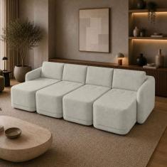 Sofá Cama para Sala de Estar 4 Lugares 356cm Montserrat K01 Bouclê Beg