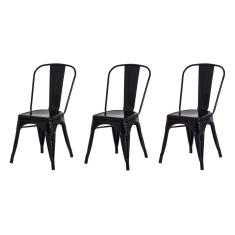 Kit 3 Cadeiras Tolix Iron Design Preta Brilhante Aço Industrial Sala Cozinha Jantar Bar