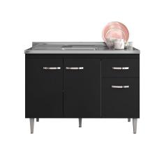 Balcão Para Pia Gabriela Sem Tampo 120Cm 3 Portas 1 Gaveta - Ajl Móveis Cor Preto