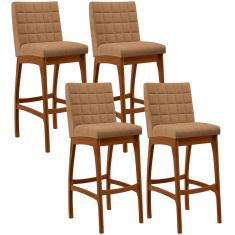Kit 04 Banquetas Alta Para Cozinha Sala De Jantar Fixa Mila B04 Bouclê Mostarda