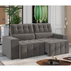 Sofá 4 Lugares Luizzi Falconi com 219 cm de Largura, Retrátil e Reclinável, Revestido em Veludo Plush