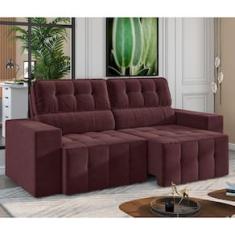 Sofá 4 Lugares Luizzi Falconi com 219 cm de Largura, Retrátil e Reclinável, Revestido em Veludo Plush