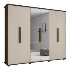 Roupeiro 6 Portas Bérgamo Freijó Off White com Espelho