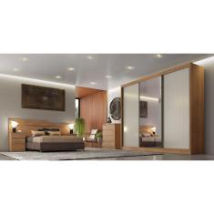 Guarda Roupa Casal com 1 Porta Espelhada 8 Gavetas - Diamond-Cumaru/off white - Móveis Novo Horizonte