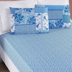 Jogo De Cama Lençol Bouti Estampado Casal Padrão 03 Peças - Azul Sereno