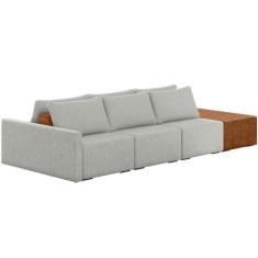 Sofá Ilha Modular Para Sala 342cm com Puff Dublin K01 Linho Cinza Sint