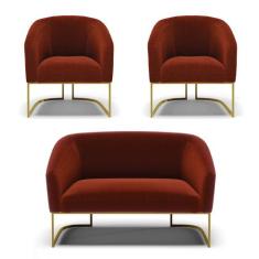 Namoradeira e 2 Poltronas Industrial Dourado Stella Bouclê D03 - D'Ros