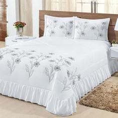 Kit Cobre Leito Casal King Lírio 03 Peças Colcha - Branco com Preto - 