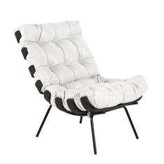 Poltrona Decorativa Sala de Estar Costela Base Preta Couro Branco G34 