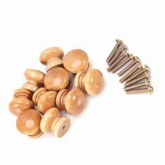 10 Unidades S M L de Madeira, Puxador de Móveis Naturais para Cozinha, Armário Redondo de Cogumelo, Alças de Parafuso de 10 Mm, Maçanetas de Porta de Pinho 50 Mm, Maçaneta de