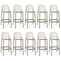 Kit 10 Banqueta Alta Com Encosto Roma Em Polipropileno - Branco/cinza Escuro