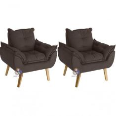 Kit 02 Poltrona Opala Suede Marrom - SMF DECOR