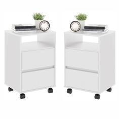 Conjunto Mesa De Cabeceira Com Rodízios Nadi Branco