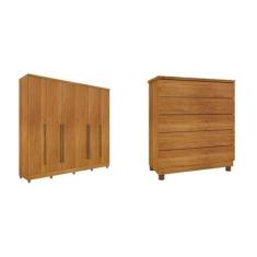 Guarda-roupa 6 Portas Portugal e Comoda 5 Gavetas Premium com Pés Espr