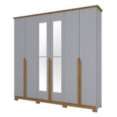 Guarda Roupa Casal Andréas 6 Portas Cinza Nature Com Espelho - Henn
