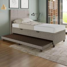 Base Cama Baú Solteiro Com Cama Auxiliar C/colchão Conjugado Linho - Skybox Cor Marrom