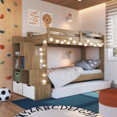 Treliche Infantil com Cama Auxiliar Escada Nichos e Gavetas Laterais M