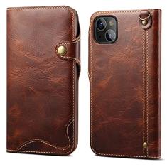 GSYH Capa carteira para iPhone 13 Mini/13/13 Pro/13 Pro Max, capa de couro legítimo fólio compartimentos para cartão fecho magnético TPU à prova de choque Kickstand Flip Capa, Marrom, 13pro 15,1 cm