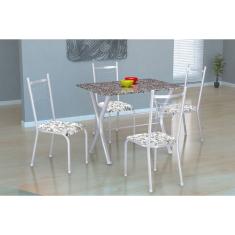 Conjunto de Mesa Miame com 4 Cadeiras Lisboa Branco Prata e Branco Floral