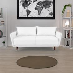 Sofá 3 Lugares Corino Branco Pietro Base em Madeira Maciça