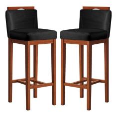 Kit 2 Banquetas Média Estofadas com Encosto 38x92 Cm Líbia Madeira Maciça Suede Preto CCS