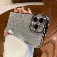 Capa de silicone com brilho quadrado luxuoso para iPhone 14 13 12 Mini 11 Pro Max X XR XS 7 8 Plus SE2022 Capa de lantejoulas macias, prateada, para iPhone 8