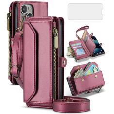 Asuwish Capa de celular para iPhone 13 Mini 5,4 polegadas com zíper carteira com protetor de tela e suporte de cartão com bloqueio RFID para celular iPhone13mini i-Phone 13minicase i iPhone13 13mini