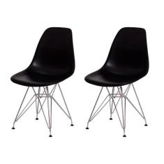 Kit 2 Cadeiras Eiffel Eames Preta Base Cromada Sala Cozinha - Waw Desi