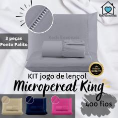 Kit Jogo de Lençol Micropercal 400 fios 3 Peças Ponto Palito - King - 