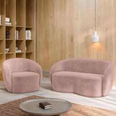 Conjunto 1 Sofá Living 160cm e 1 Poltrona Decorativa Sala de Estar Íbi