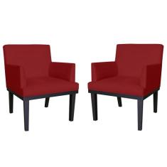 Kit 02 Poltronas Decorativa Vitória Sala e Recepção Com Base de Madeir
