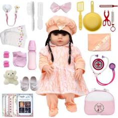 Boneca Reborn Menina Morena Corpo de Silicone Pode Dar Banho - Cegonha