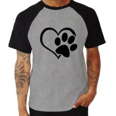 Camiseta Raglan Coração Patinha - Foca na Moda, Cinza, Preto, P