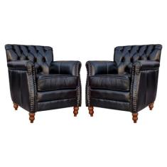 Kit 02 Poltronas Decorativas Sala de Estar Níger Pés Madeira Couro Pre