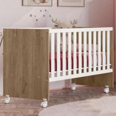 Berço Simples Reto Doce Sonho c/Rodízios Qmovi Carvalho Branco