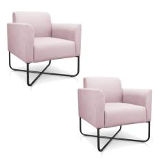 02 Poltronas Marisa Suede Rosa Bebê Base X Industrial Preta - D' ROSSI