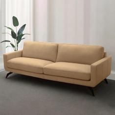 Sofá Decorativo Thalia 3 Lugares Sala De Estar 210cm Pés Em Aço Couro Nude G88 - Gran Belo