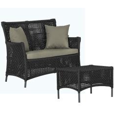 1 Sofá Área e Mesa Igapó Alumínio Pintura Preta Corda Náutica Estofado Impermeável Almofada 8 Trama